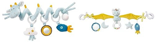 Fehn Activity Spirale Drache - Kinderwagen Spielzeug zum Fühlen und Greifen & Kinderwagenkette Spielzeug Fledermaus