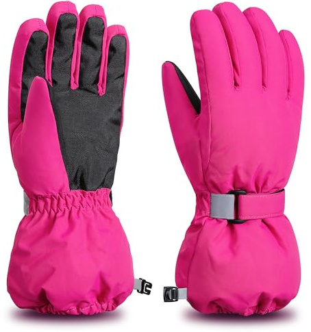 ThxToms Kids Winter Gloves, Waterproof Ski Snow Gloves for Boys and Girls, Winter Warm Gloves for Cold Weather Outdoor Play(Rose Red, M)