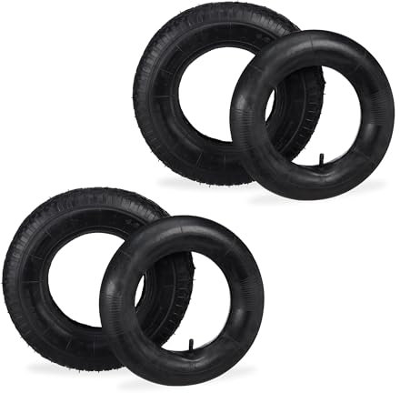 Relaxdays Sackkarrenreifen mit Schlauch 2er Set, Ersatzreifen 4.00-8 für Sackkarre, Stollenprofil, bis 150 kg, schwarz