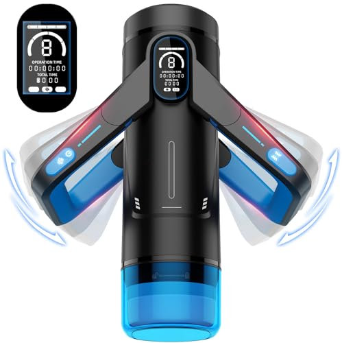 Masturbtore per Uomini Automatico Sex Toys, 9 Modalità Di Spinta e 9 di Vibrazione Sex Machine, Design Della Maniglia Ad Ala Con Display LCD, Uomini Vibratore Masturbatore(Blue)