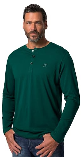 JP 1880 Hommes Grandes Tailles L-8XL T-Shirt Henley, Manches Longues et Patte de Boutonnage, Collection Basic Vert Jungle 6XL 702555455-6XL