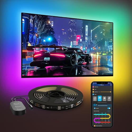 Govee LED TV Backlight 4.6M, RGBIC LED Strip Light for 70-80 inch TVs, Intelligent Lights with Bluetooth and Wi-Fi, Works with Alexa & Google Assistant, Music Sync, 219+ Scene Modes, Adapter Power