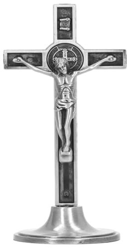 QUEAMBLER Crocifisso da Parete Croce Cattolica Crocifisso Croce in Lega di Zinco da Parete Base Smontabile per Tavolo