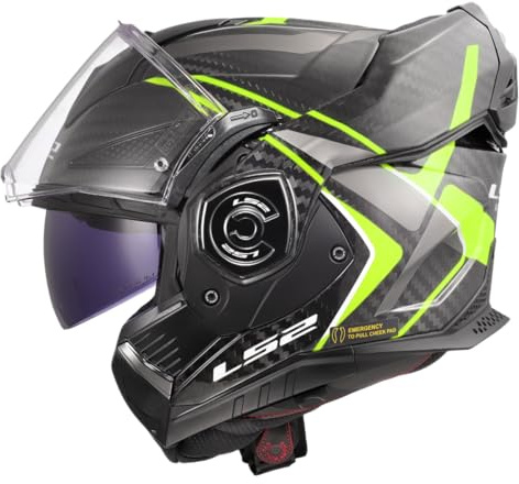 LS2, Casco Moto Modular ADVANT X CARBON FUTURE II Gloss H-V Yellow, M
