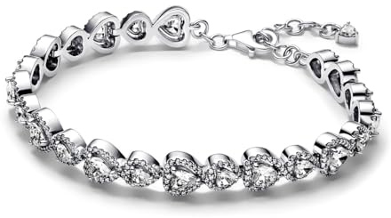 PANDORA Timeless Strahlenkranz Herzen Armband aus Sterling-Silber mit Zirkonia, 18cm, 593655C01-18