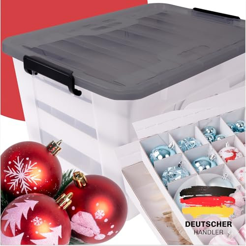 Stackmeister Aufbewahrungsbox Weihnachtskugeln I Ultimative Sicherheit und Aufbewahrung für jede Christbaumkugel und die Weihnachtsdeko I Optimal für Weihnachten I 60L Organizer