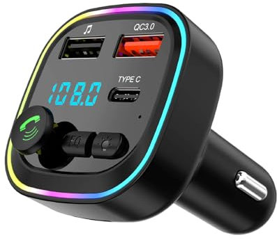 Car Bluetooth Transmitter,5.3 FM Bluetooth Car Adapter,PD 20W & QC 3.0 Fast Charging,FM Bluetooth Transmitter Car Dual Usb+1 Type-C,Hands Free Calling FM Transmitter Bluetooth Car,Supports USB/TF/SD