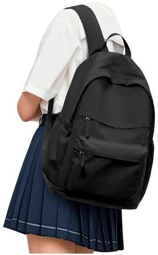 VECAVE Lightweight School Travel Water Resistant Rucksack Backpack, Laptop Casual Daypack College Secondary School Bags BookBag for Teenage Girls Boys Women Men, Black