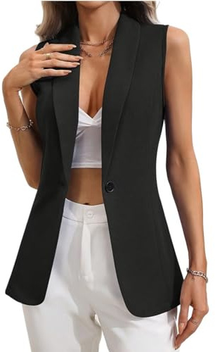 LoprNsdgt Blazer Long Sans Manches Pour Femmes Un Bouton Col En V Cintré Mode Gilet Gilet,Noir,L