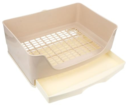 GANAZONO Bandeja para Baño de Conejos y Cobayas Fondo Grueso de Plástico Beige, Espacio Amplio y Cajón Extraíble para Entrenamiento en Jaulas