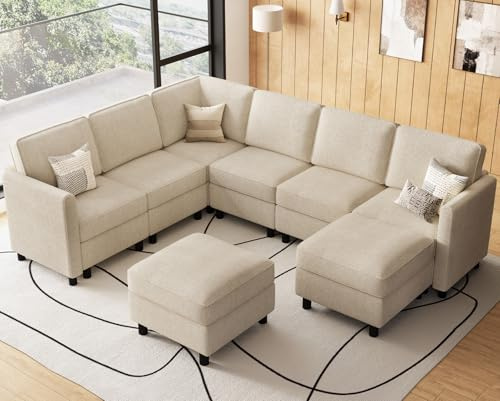 Belffin 107.1 8 Seats U Shaped Couch Modular Sectional Sofa Seat Couch with Storage Comfy Washable Sectional Couches for Living Room Sofas Set with Chaise,Beige