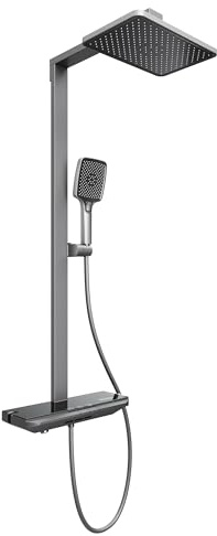 SIRHONA Grå duschkolumn pistol, 38°C termostatisk duschpelare, pianokontroll, handdusch, vattenfallskran, digital LED-display, duschkolumn badrum