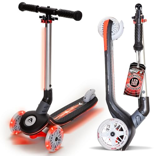 Apollo Whizzie LED-barnscooter, vikbar barnscooter, höjdjusterbar trehjulsscooter för barn från 3 år, LED-effekt i hjul, styre och deck, 3-hjulig scooter i cool design