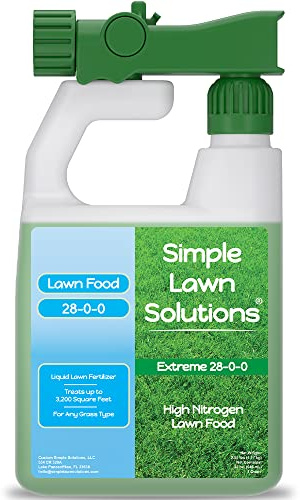 Maximum Green & Growth Fertilizer High Nitrogen 28-0-0 Liquid Lawn Food Spray Spring & Summer- Any Grass Type- Simple Lawn Solutions - Concentrated Quick & Slow Release Attached Sprayer (32 Ounce)