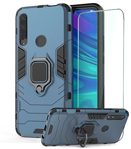 DESCHE Compatible pour Coque Huawei P Smart Z avec Anneau Coque + Protection Ecran, Compatible avec Le Support de Voiture magnétique - Marine