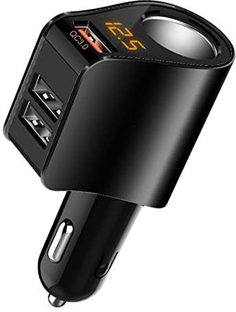 LIHAN 3 USB Car Charger, QC3.0 Output, Cigarette Lighter Adapter, 12V/24V Outlet Plug, Voltage Meter, Compatible for iPhone,iPad, Samsung, USB Charging Devices