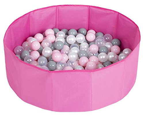 Selonis Faltbare Bällebad Mit 100 Bälle Für Kinder Spielbad, Rosa:Perle/Grau/Transparent/Puderrosa