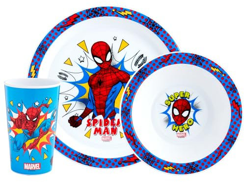 Marvel Spider-Man Kids Tableware Set – 3 Piece Reusable PP Plate, Bowl & Cup Set – Superhero Dinnerware Tableware Set for Mealtimes at Home, On Holiday or at Picnics – for 24 Months & Up, Blue