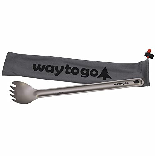 Waytogo Göffel aus Titan mit langem Griff (gebürstetes Metall) | leichtes Backpacking-Utensil für Camping und Essen im Freien