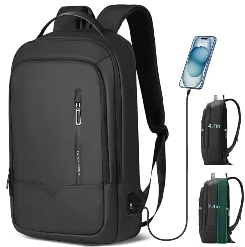 HEROIC KNIGHT Mochila Expandible para Laptop 15.6'' con Puerto USB, Impermeable, Ligera y Antirrobo, de 18 a 25 L, Ideal para Oficina, Viajes y Escuela, para Hombres y Mujeres - Negro