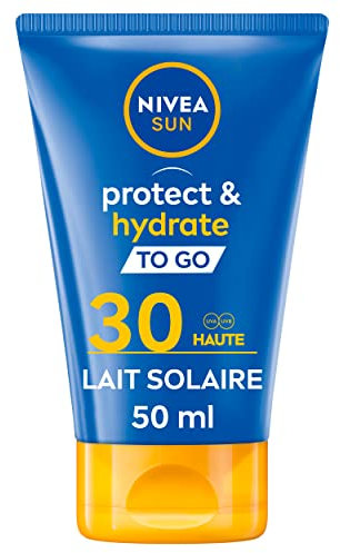 NIVEA SUN Lait Solaire Protect & Hydrate SPF 30 Format Pocket 50 ml — Crème Solaire résistante à l'eau — Format voyage — Haute Protection Visage et Corps