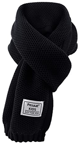 PESAAT Kids Winter Infinity Scarf Knit Toddler Boys Girls Scarves Cotton Outdoor Neck Warmer for Children 3-15 Years (Black)