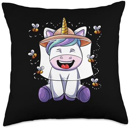 Bee Happy Unicorn Beekeeping Honey Beekeeper Throw Pillow