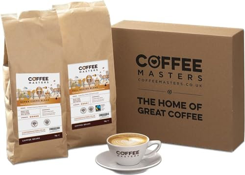 Coffee Masters Dark Roast Coffee Gift Set - Includes 1kg Full Bodied and 1kg Super Crema Espresso Coffee Beans - Roasted in the UK - Beautifully Packaged Ready to Give, 2kg
