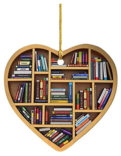 Bokälskare hjärtprydnad, läsbok julprydnad, akrylträdprydnad present till hennes bibliotekari, läsa vintage bok julprydnad, lämplig för halloween, Thanksgiving, jul