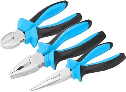 FIXTEK 3 Pcs Pliers Set with Soft Grip Handles, Combination, Heavy Duty, Long Nose Side Cutters Steel