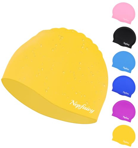 Nepfaivy Kids Swimming Cap, Updated Size Waterproof Swimming Hat Kids 6-14 | Comfortable Anti Slip Boys & Girls Swimming Cap, Stretchable and Durable Silicone Swim Cap for Childrens Long and Short Hair