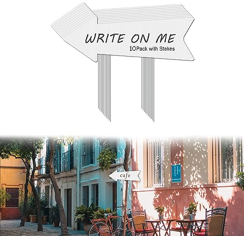 Qivine 10pcs Freccia Vuota con Paletti, 43x15cm Cartelli Direzionali per Matrimonio, Facile da Installare, Segnali per Prato Fai Da Te per Matrimoni, Ricevimenti, Matrimoni (Bianco)