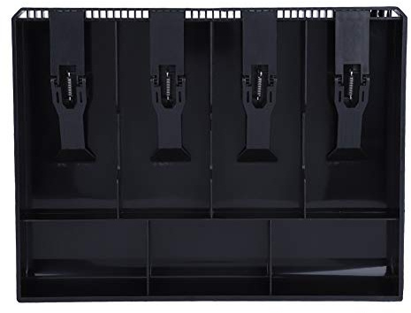 Four Compartment Cash Drawer Insert Tray Replacement with 4 Bills 3 Compartments 12.6 x 9.6 x 1.4inch Plastic Molded Till Portable Currency Till Money Storage Box Organizer(Black)
