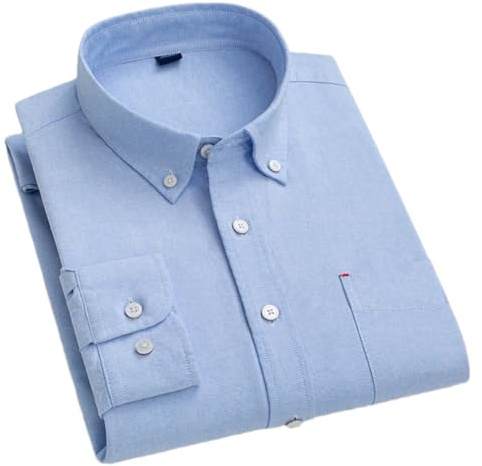 Camicia casual da uomo in cotone tinta unita a maniche lunghe con colletto a bottoni camicia da lavoro con tasca sul petto, L