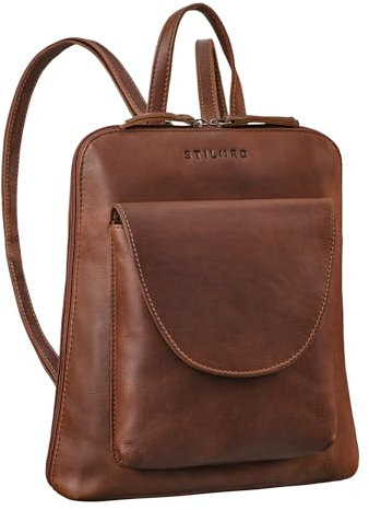 STILORD 'Bernice' Eleganter Rucksack Damen Leder Tagesrucksack Vintage Rucksack Handtasche Kleiner Damenrucksack Cityrucksack für Frauen Echtleder, Farbe:sila - braun