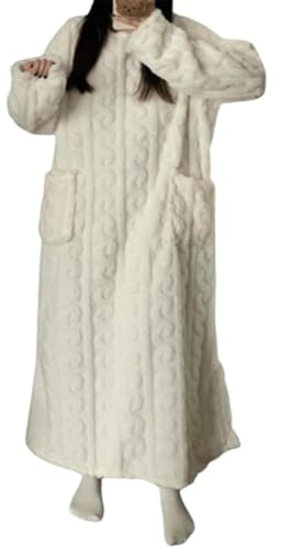 QKCQQTS Vestiti per la casa in velluto corallo invernale, camicia da notte in velluto corallo da donna, vestaglia da notte per la casa invernale autunnale (S(115cm),white)