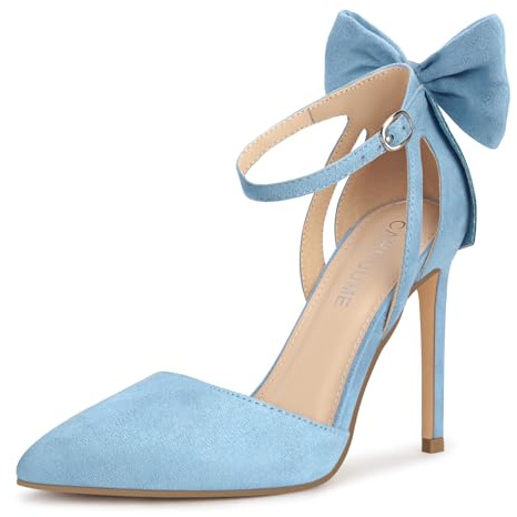 Carcuume Women's Closed Toe Heels Bow Stiletto Heel Sandals Pointed Toe Pumps Wedding Shoes, BELLEOO-Light Blue-9