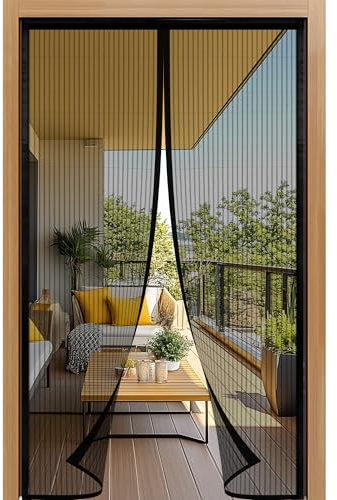 Luyanxy Fly Screen Balcony Door, 90 x 215 cm, Magnetic Insect Protection, No Drilling, Easy Adhesive Installation, Ideal for Balcony Doors, Patio Doors and Front Doors (Black)