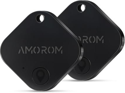 AMOROM Bluetooth Air Tracker Tag Key Finder, Compatibile con iOS e Android, Trova Telefono, Suoneria Rumorosa, Batteria Sostituibile, per Chiavi/Bagagli/Valigia/Portafoglio/Zaino (2 Pezzi)