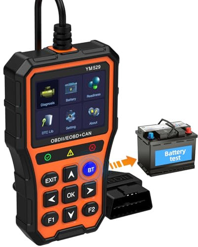 Bluetooth OBD2 Scanner with Battery Tester & Monitoring & Life Test - Support Checking Car Diagnostic Information on iPhone & Android, 2.8 inch HD Large Color Screen, TPU case Protection, Orange