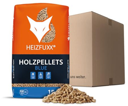 HEIZFUXX Holzpellets Blue Sackware 15 kg - 6mm Weichholz Pellets mit hohem Heizwert & geringem Ascheanteil - Premium Heizpellets für Feuerrohr, Kamin, Ofen, Grill oder Smoker