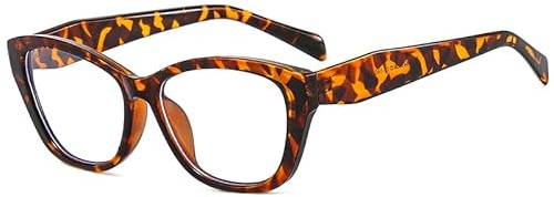 YAMEIZE Retro kattögon, blåljus, glasögon, dam, blåljusfilter, glasögon, antiblåljus, glasögon, gaming, TV-glasögon, Leopard klar, 53-12-140