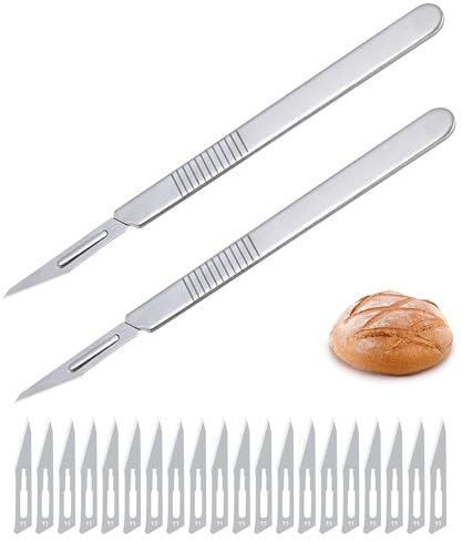 KIBBEH Brot Bäcker Cutter,Bäckermesser,Baguettemesser,Brot Scoring Cutter,Rechteckiges Brotmesser,geeignet für Brotteigmuster und Schneideschaber(2 Messergriffe + 20 Klingen)