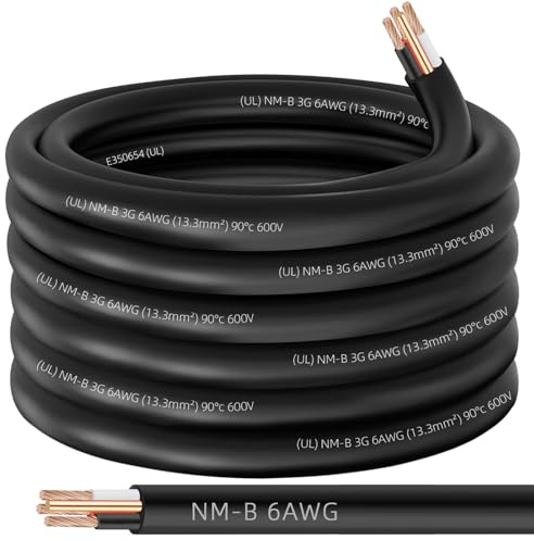 NM-B 6/3 Wire with Ground,35ft 6 AWG Copper Wire,6 Gauge 3 Conductor Nonmetallic Sheathed 6/3 NM-B Cable with Ground,Residential Indoor Electrical Wiring for Branch Circuit Switches,Outlets,Other Load