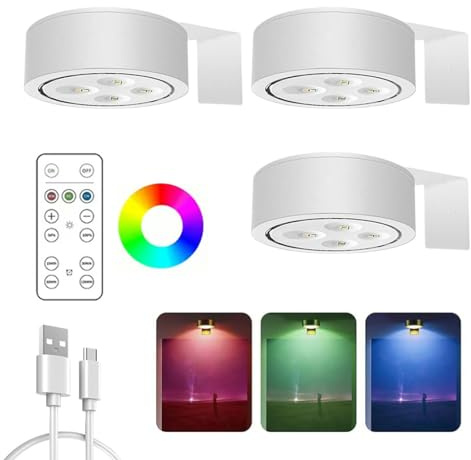 Luces Para Cuadros, Luz Inalambrica, Luces Para Cuadros De Pared, Lámpara De Cuadro LED Sin Cable, Lamparas Sin Cables Con Control Remoto, Brillo Ajustable Y Temporizador (Blanco 3colores, 3Pcs)