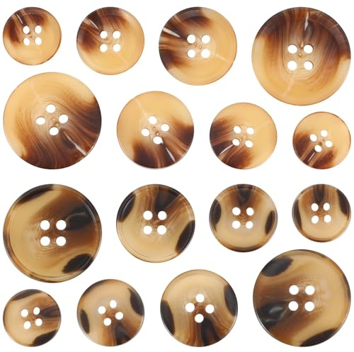 40Pcs Resin Sewing Buttons, 4-Hole Craft Suit Coat Shirt Buttons, Round Mixed Suitable Small Plastic Button for Sewing DIY Holiday Decoration(2 Colors: Brown & Coffee 4 Sizes: 15mm, 18mm, 20mm, 25mm)