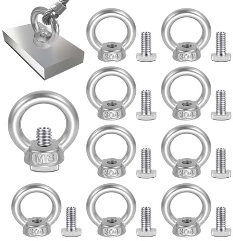 10 dadi ad anello M8 M8 x 20 mm, viti a testa martello, in acciaio inox, con occhielli a vite, occhielli in acciaio inox, dado oculare, supporto per piante, per rimorchi, serra, cetrioli, traliccio
