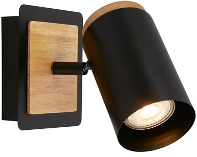 BRILONER - Applique da parete interno, attacco GU10, max. 10 W, applique camera da letto, interno, lampada, 12x14,5 cm, nero-legno