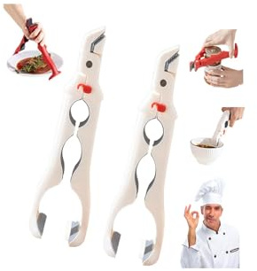 Pinza per piastra calda 3 in 1, pinza per sollevatori di piastre riscaldanti, multi-angolo anti-scottatura, con blocco, utensile da cucina per ciotole, padelle, piatti, confezione da 2