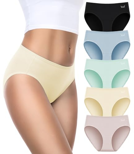 PULIOU Culotte Femme Coton sous-vêtements Femme Stretch Taille Moyenne Panties Slip Respirant Multipack Paquet de 5, XL